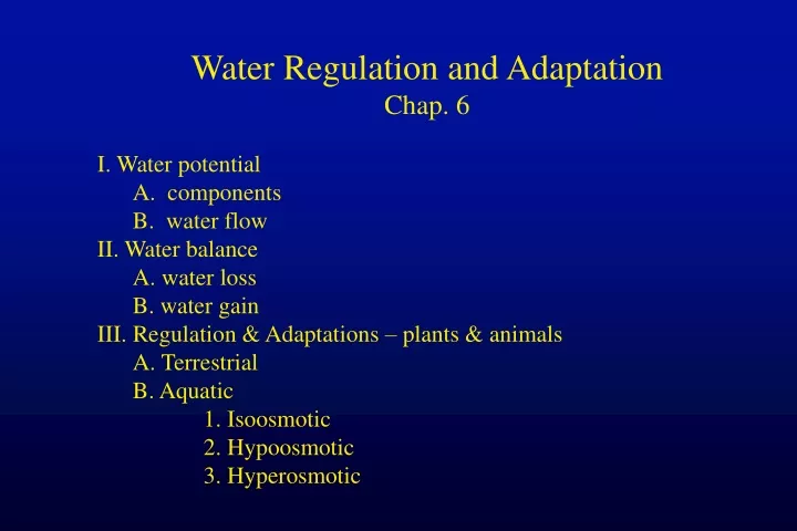 water regulation and adaptation chap 6 i water