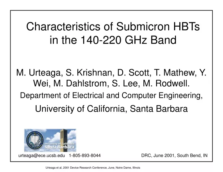 characteristics of submicron hbts