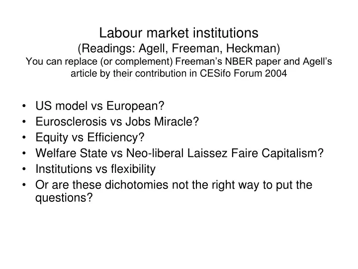 labour market institutions readings agell freeman