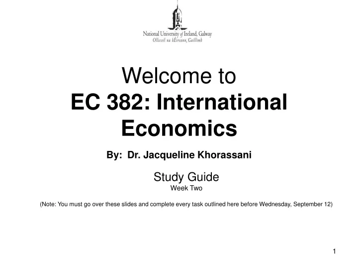 welcome to ec 382 international economics by dr jacqueline khorassani