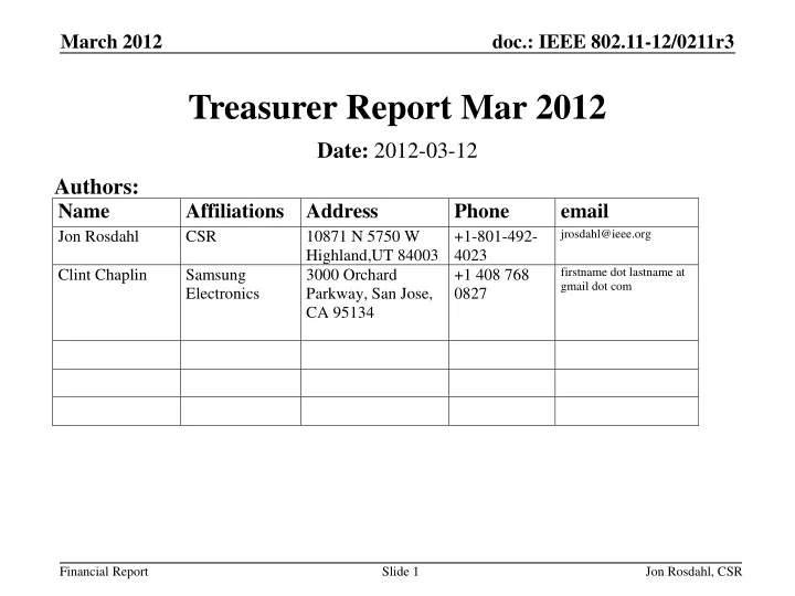 treasurer report mar 2012