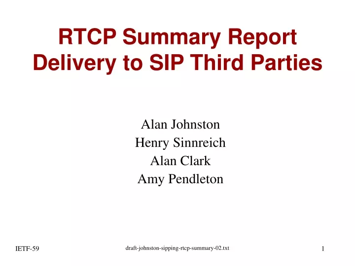 rtcp summary report delivery to sip third parties