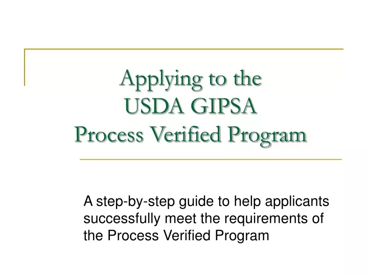 applying to the usda gipsa process verified program