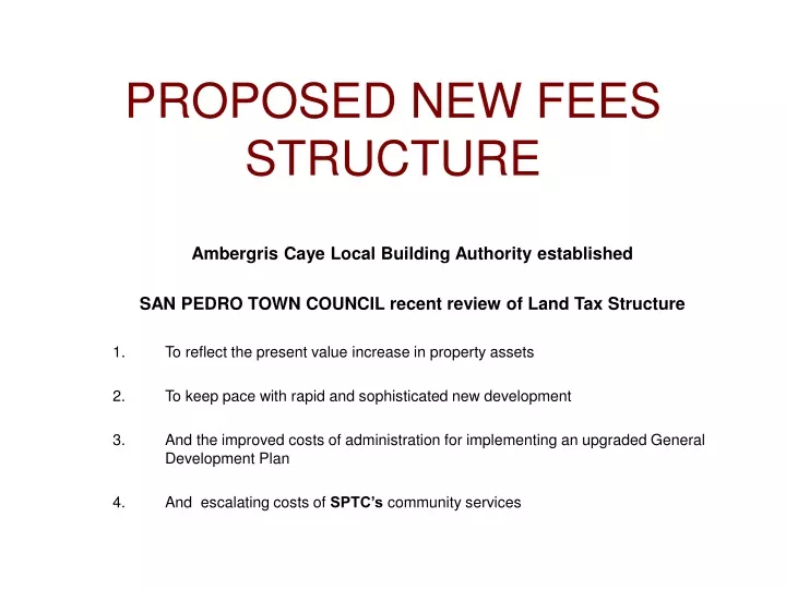 proposed new fees structure