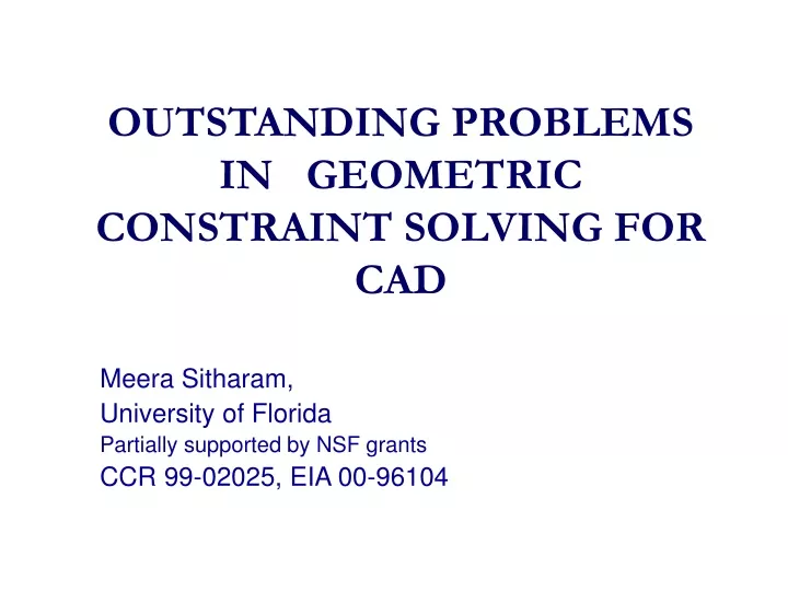 outstanding problems in geometric constraint solving for cad