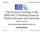 77th Session of meetings of the IEEE 802.15 Working Group for Wireless Personal Area Networks