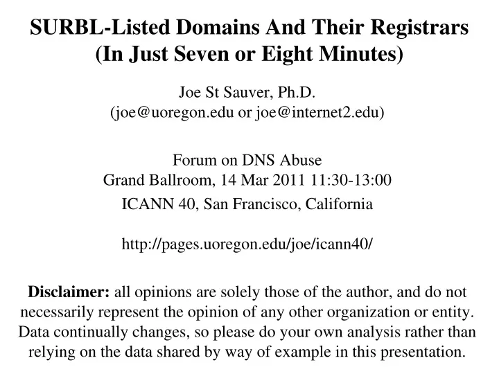 surbl listed domains and their registrars in just seven or eight minutes