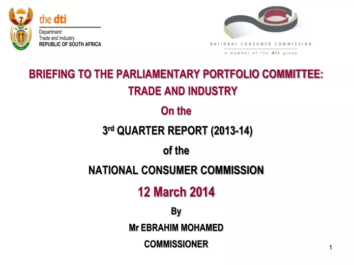 briefing to the parliamentary portfolio committee