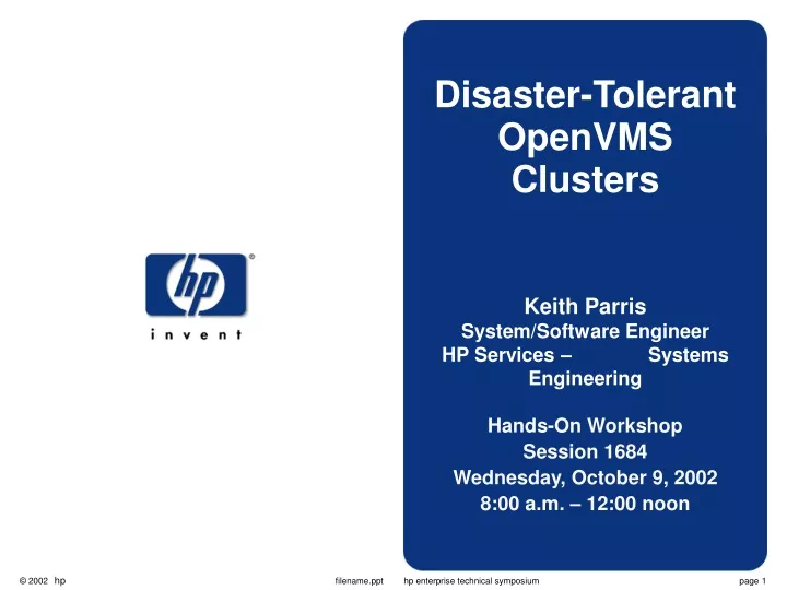 disaster tolerant openvms clusters keith parris