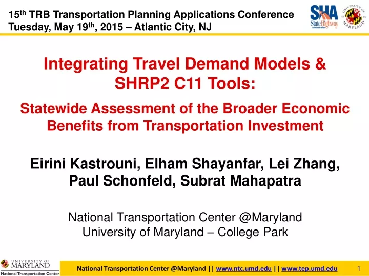 15 th trb transportation planning applications conference tuesday may 19 th 2015 atlantic city nj