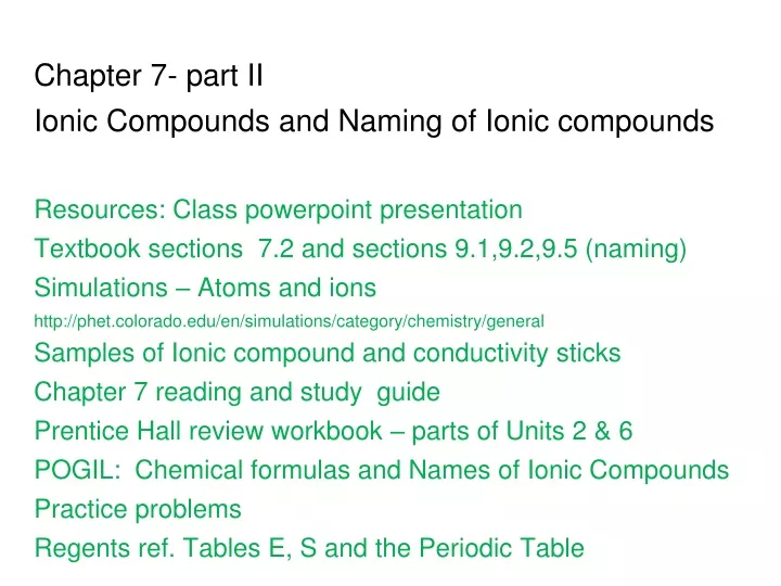 chapter 7 part ii ionic compounds and naming