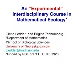 An “Experimental” Interdisciplinary Course in Mathematical Ecology *