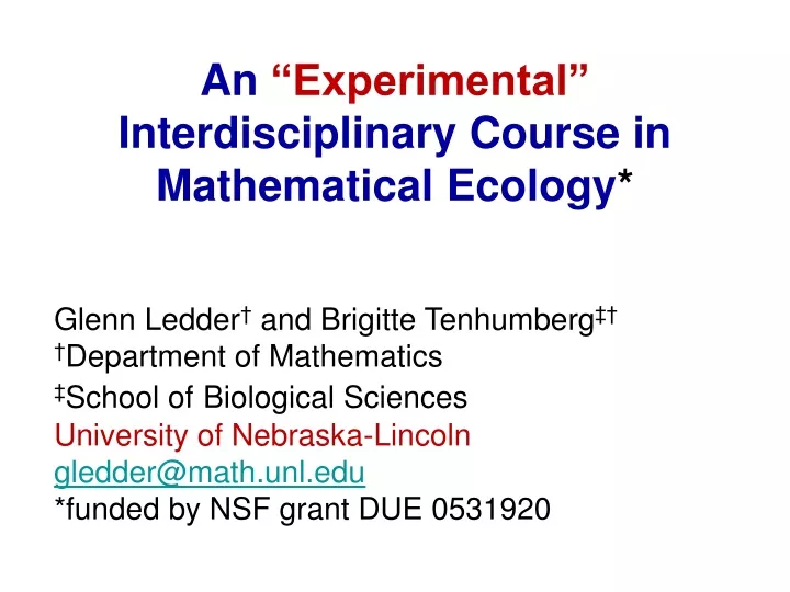 an experimental interdisciplinary course in mathematical ecology
