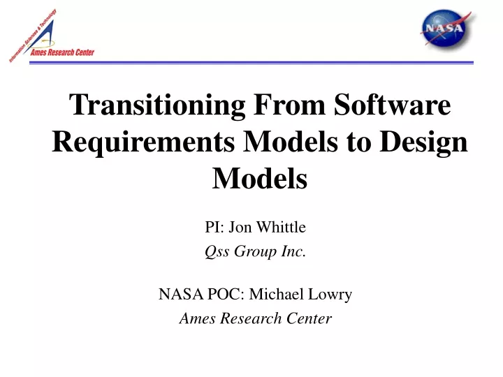 transitioning from software requirements models to design models