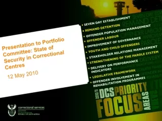 Presentation to Portfolio Committee: State of Security in Correctional Centres 12 May 2010