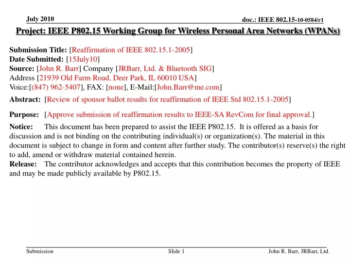 project ieee p802 15 working group for wireless