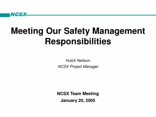 Hutch Neilson NCSX Project Manager NCSX Team Meeting January 20, 2005