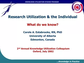 Research Utilization &amp; the Individual What do we know? Carole A. Estabrooks, RN, PhD