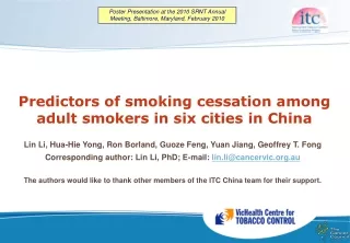 Predictors of smoking cessation among adult smokers in six cities in China