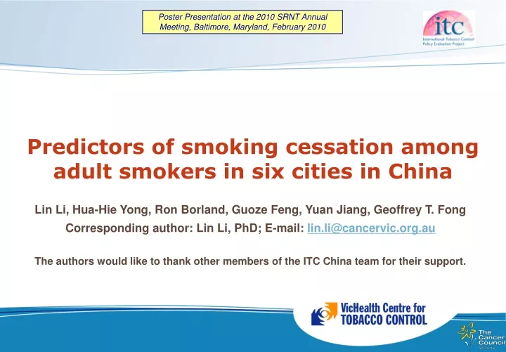 predictors of smoking cessation among adult smokers in six cities in china