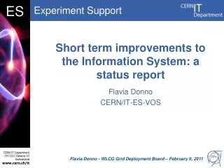 Short term improvements to the Information System: a status report