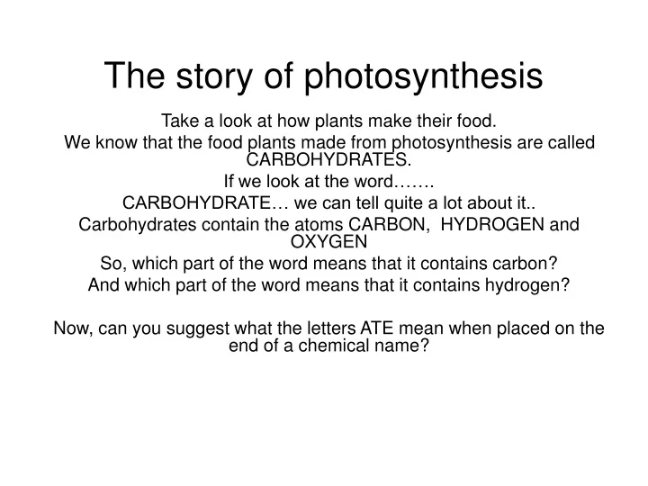 the story of photosynthesis