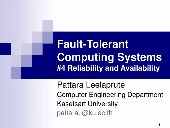 fault tolerant computing systems 4 reliability and availability
