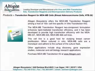 Products &gt;  Transfection Reagent for MDA-MB Cells (Breast Adenocarcinoma Cells, HTB-26)