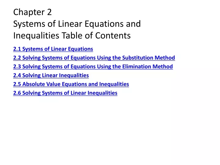 chapter 2 systems of linear equations and inequalities table of contents