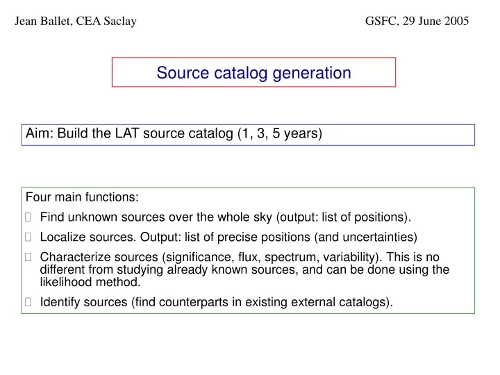source catalog generation