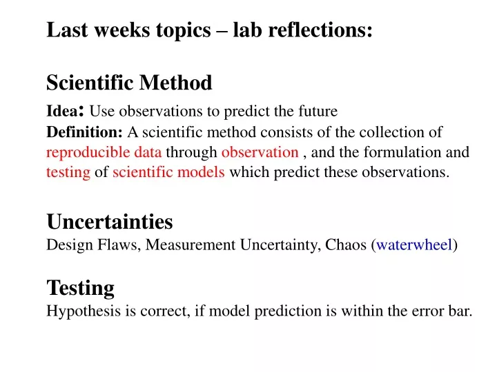 last weeks topics lab reflections scientific