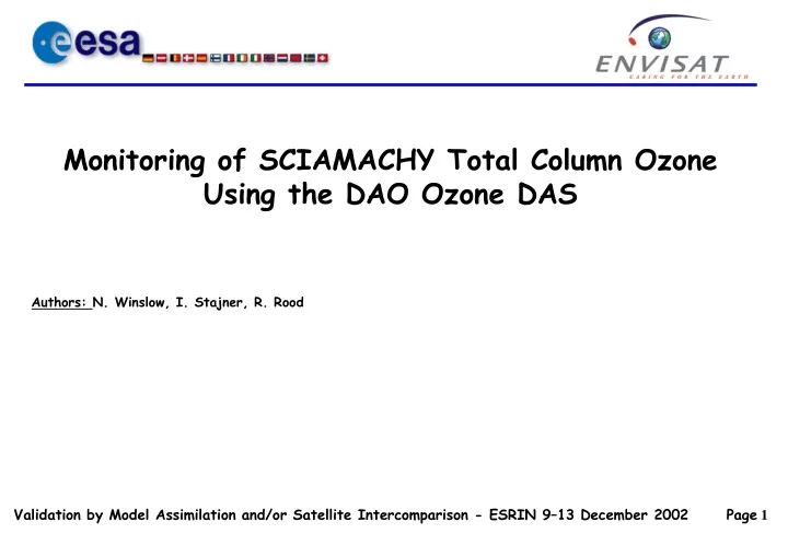 monitoring of sciamachy total column ozone using