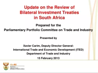 Update on the Review of  Bilateral Investment Treaties  in South Africa