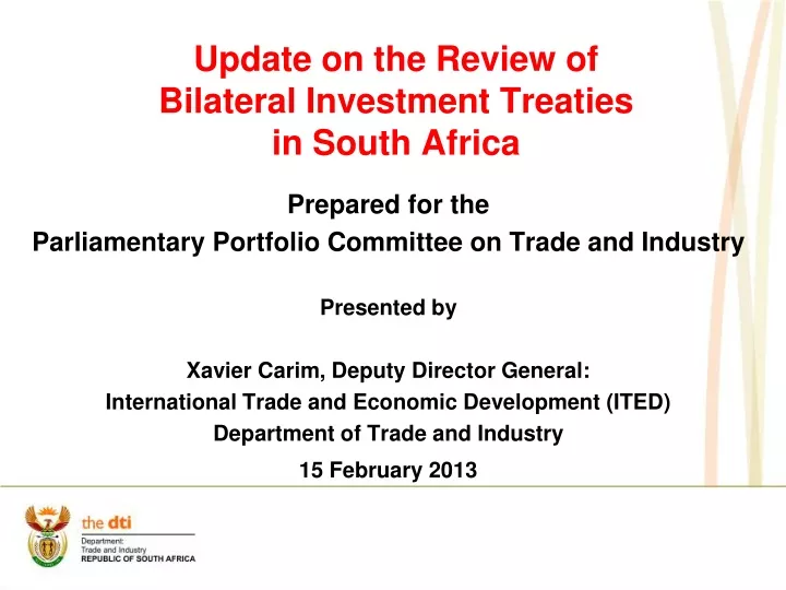 update on the review of bilateral investment treaties in south africa