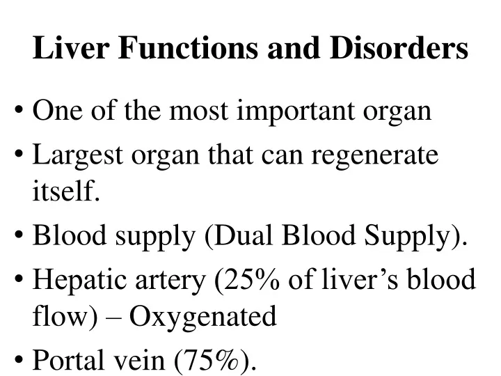 liver functions and disorders