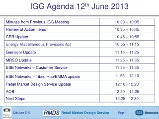 IGG Agenda 12 th  June 2013