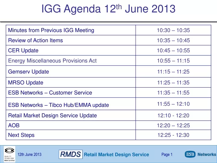 igg agenda 12 th june 2013