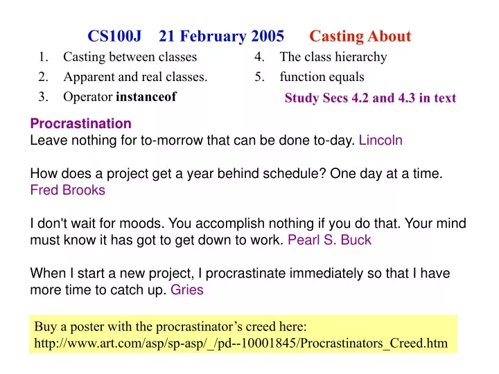 cs100j 21 february 2005 casting about