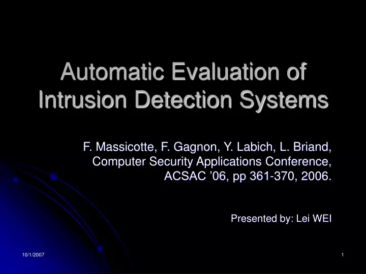 automatic evaluation of intrusion detection systems