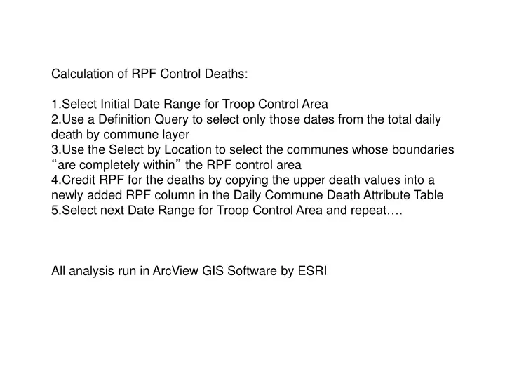 calculation of rpf control deaths select initial