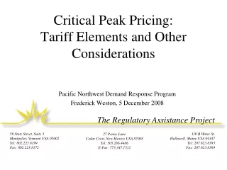 Critical Peak Pricing: Tariff Elements and Other Considerations