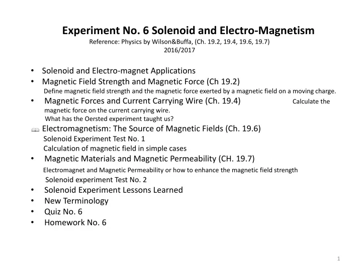 experiment no 6 solenoid and electro magnetism