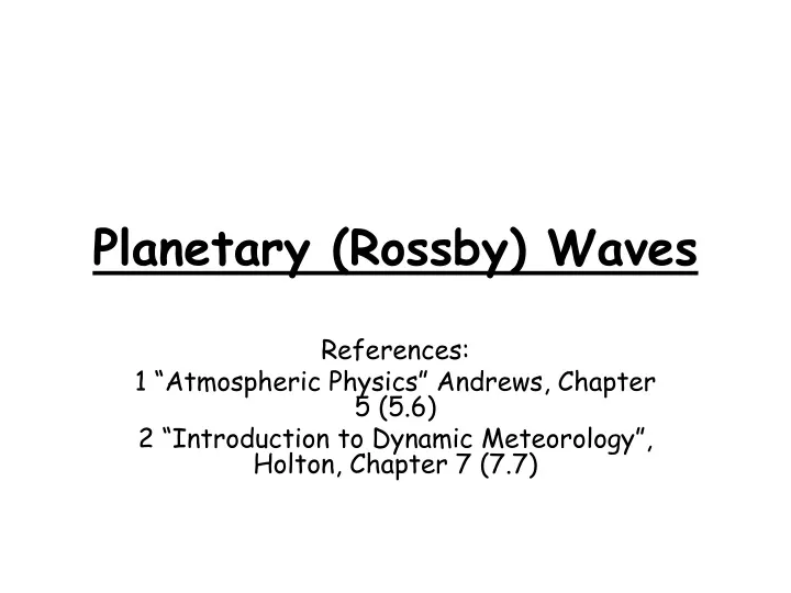 planetary rossby waves
