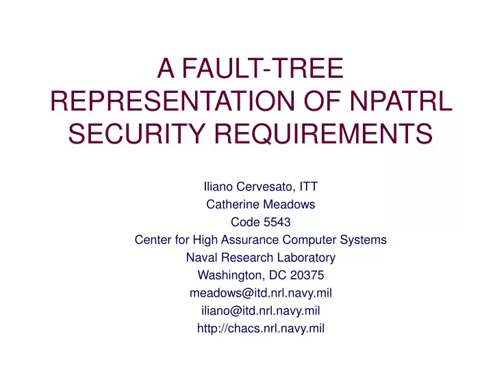 a fault tree representation of npatrl security requirements