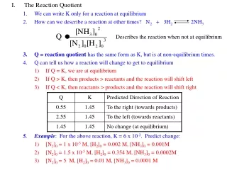 I.	The Reaction Quotient We can write K only for a reaction at equilibrium