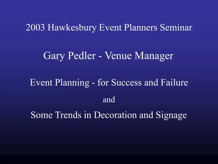2003 hawkesbury event planners seminar