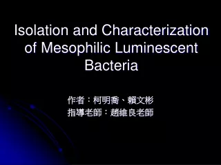 Isolation and Characterization of Mesophilic Luminescent Bacteria