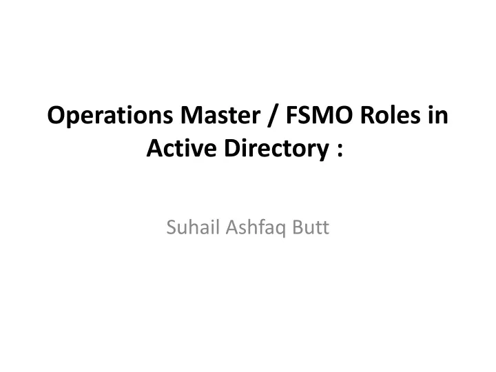 operations master fsmo roles in active directory