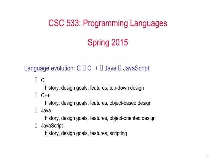 csc 533 programming languages spring 2015