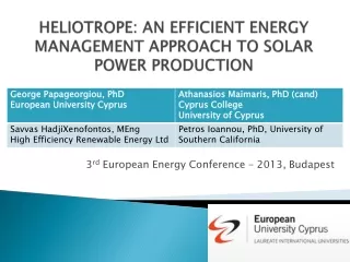 HELIOTROPE: AN EFFICIENT ENERGY MANAGEMENT APPROACH  TO SOLAR  POWER PRODUCTION